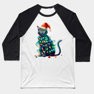 Christmas Lights Cat Merry Catmas Baseball T-Shirt